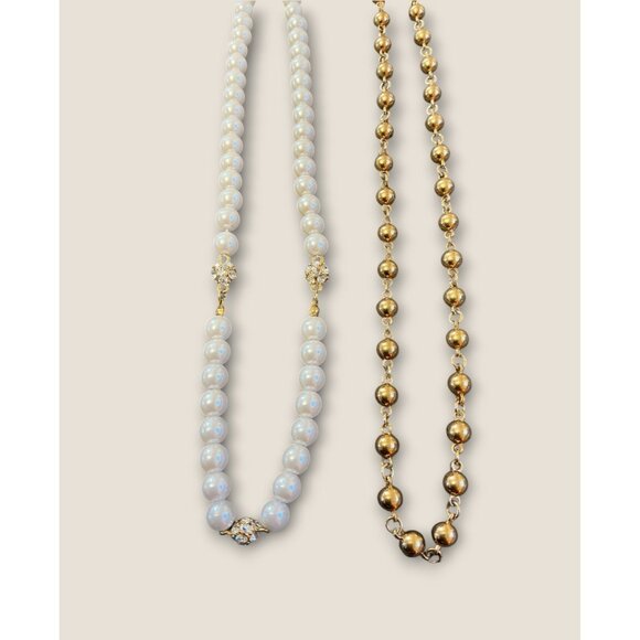 Avon 18" Pearl & Gold-Tone Beaded Necklaces Set Faux Pearl & Metal Beads Elegant - Picture 3 of 3